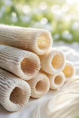 Rolled Mesh Tubes in Natural Light – Woven Textile Close-Up