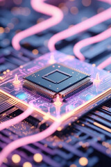 Futuristic CPU Microchip on Glowing Circuit Board
