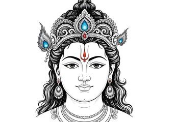 Intricate Line Art Portrait of Lord Vishnu: A Detailed Depiction of Hindu Deity