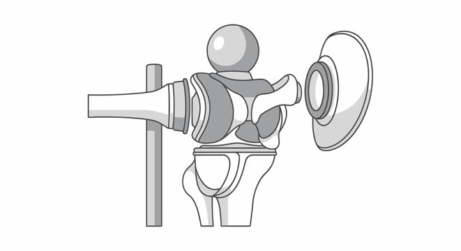 Anatomical Illustration of a Total Hip Replacement Prosthesis.