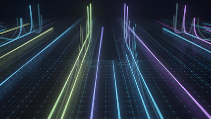 Abstract glowing neon lines on digital grid background with perspective 4k full hd 2025 2026 download