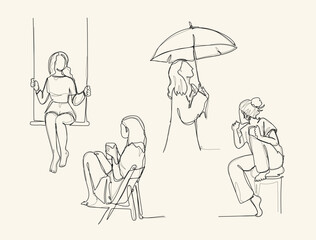 continuous one line art drawing. Sad in problem, anxiety and stress,  Mental health disorder, depression, tired.