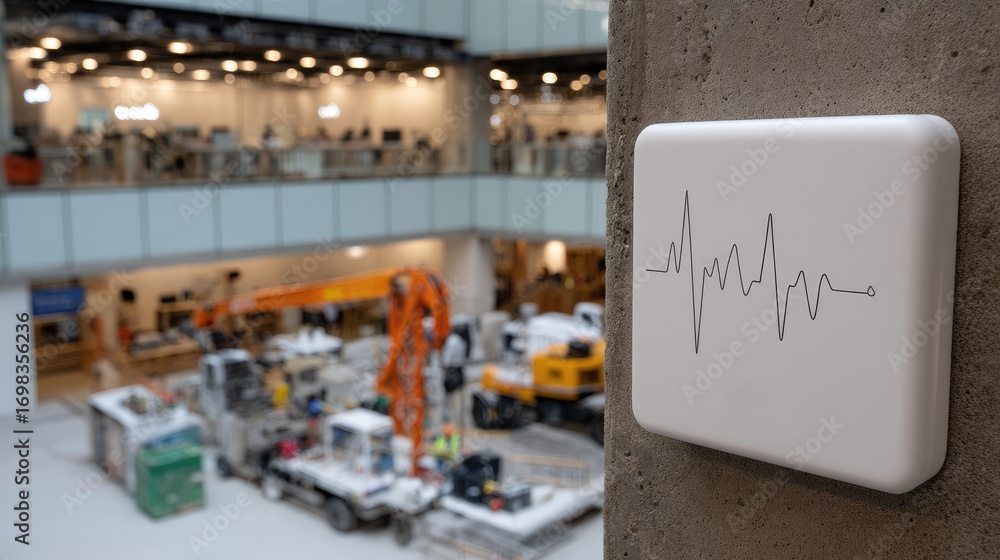 Poster a rudimentary device releases sonar waves amidst a construction environment, creating a captivating 