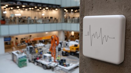 A rudimentary device releases sonar waves amidst a construction environment, creating a captivating visual of sound and light interactions.