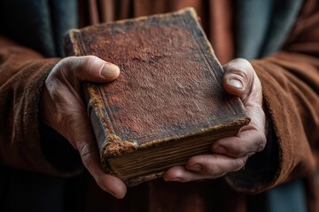 Holy bible held in hands of religious person. Ai Generative