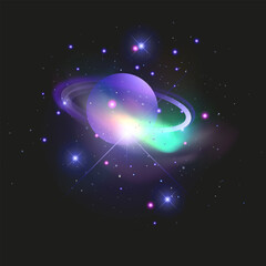 Colorful Saturn Illustration A vibrant depiction of Saturn Celestial Planet with Rings © Zalina