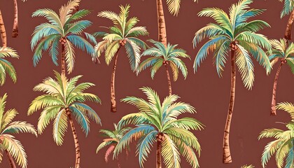 Tropical palm tree pattern on maroon background