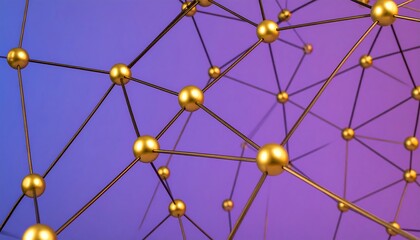 Abstract network of golden spheres and lines against a vibrant gradient