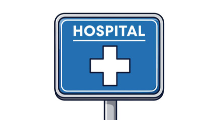 Obraz premium Blue Hospital Sign with White Cross Symbol.