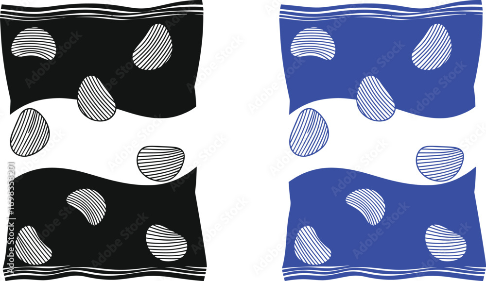 Poster Abstract pattern with wavy lines and oval shapes in contrasting black and blue.
