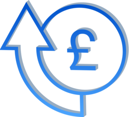 3D Pound Currency Icon with UPward Arrow Isolated on Transparent Background