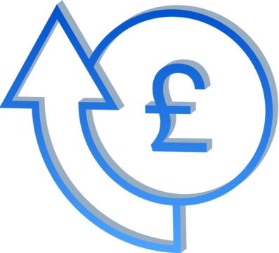 3D Pound Currency Icon with UPward Arrow Isolated on Transparent Background