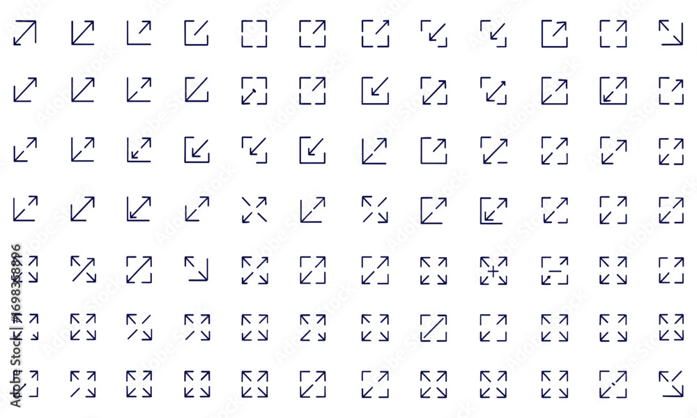 Fototapete Fullscreen Icons Vector Set, Exit and Expand Screen Symbols, Flat Scalable UI Elements for Mobile Apps, Websites, Interface, Navigation, Control Buttons, Zoom Display, Computer Graphics, Page Design
