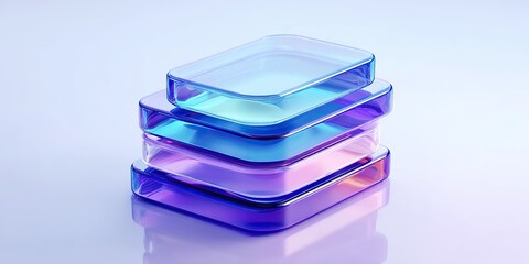 Softly lit transparent cubes with rounded corners drift elegantly over white surface
