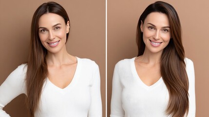 Before and after showing the positive impact of natural shampoo on hair health, revealing a transformation from frizzy to smooth hair