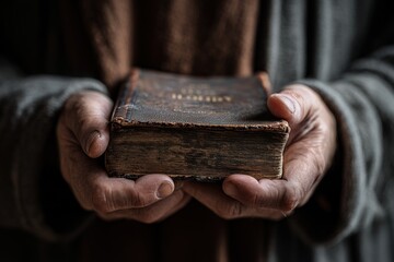 Holy bible held in hands of religious person. Ai Generative