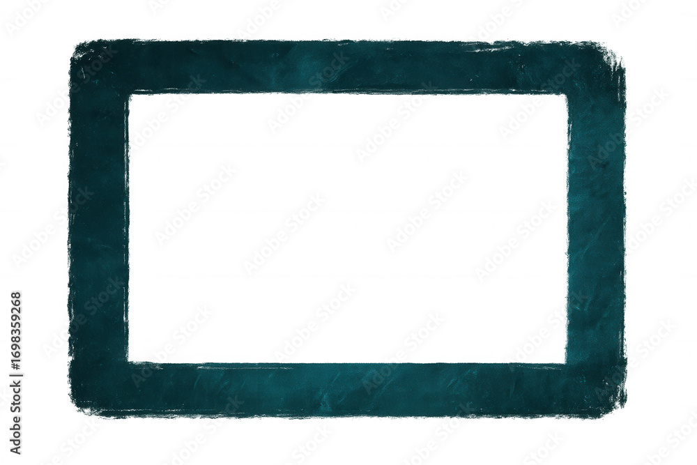 Poster teal grunge border forming a rectangular frame with transparent background, ideal for adding a vinta
