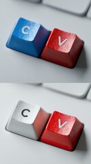 Minimal modern computer keycaps featuring c and v letters on white