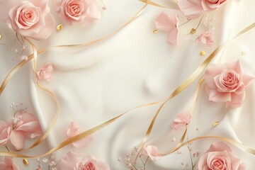 Elegant pink roses on soft silk background for celebrating women s day, mother s day, and weddings