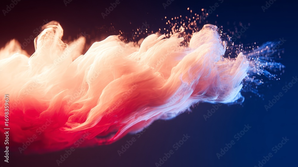Poster mesmerizing red and white smoke cloud, abstract patterns textures in a colorful plume