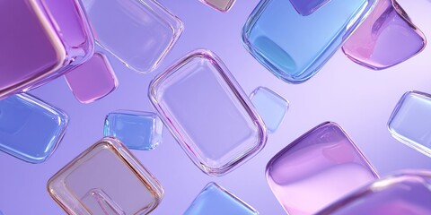Floating glass boxes create minimal geometric pattern with gentle purple blue tones