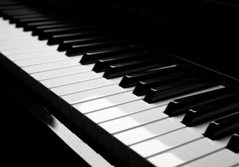 Naklejka premium Close-up view of a piano keyboard, showcasing the contrasting black and white keys in a precise and organized arrangement.