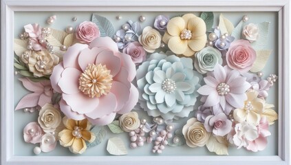 3D Paper-Cut Style Colorful Pastel Floral Pattern with Elegant Design for Soft and Artistic Decore