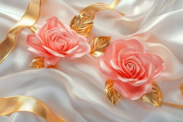 Elegant pink roses on soft silk background for celebrating women s day, mother s day, and weddings