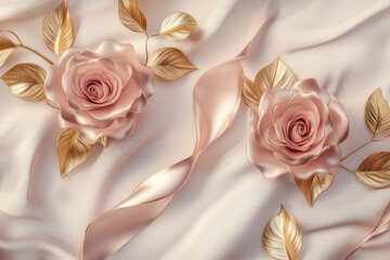 Elegant pink roses on soft silk background for celebrating women s day, mother s day, and weddings