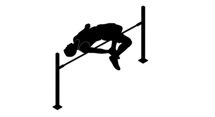 Silhouette of a high jumper clearing the bar in a dynamic sports event. © Maryati