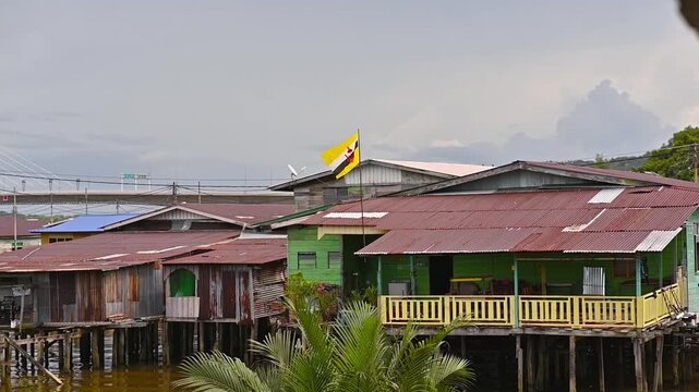 Traditional stilt village Kampong Ayer on the Brunei River in Bandar Seri Begawan, the capital of Brunei Darussalam