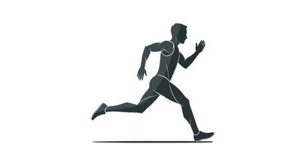 Stylized dark silhouette of a muscular male athlete sprinting in a dynamic pose.