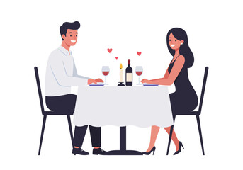 Joyful couple enjoys romantic candlelit dinner with wine, celebrating love and connection at a beautifully set table.