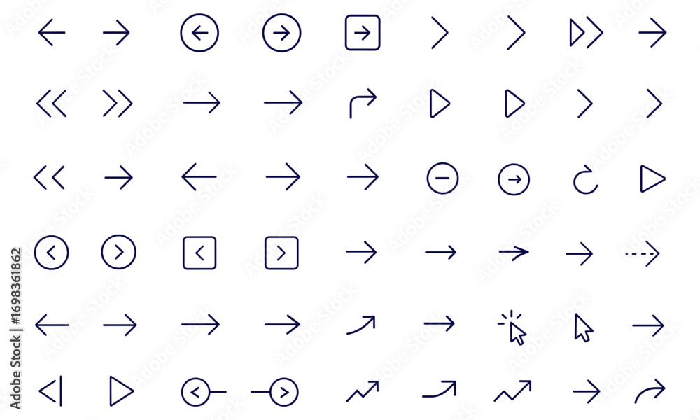 Fototapete navigation icon set, previous and next arrows, ui buttons for web design, page direction, forward an