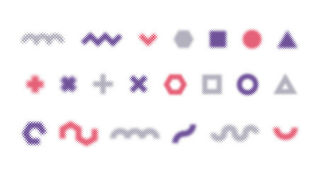 幾何学図形のハーフトーン　シンプルでかわいい装飾イラストセット　ぼかし　メンフィスデザイン　抽象的