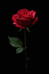 Naklejka premium A lone rose, petals dark, stark contrast against black background, night, intense