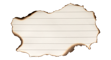 burn blank lined paper notebook paper with burnt edges isolated on transparent background,old burn paper framenote paper message office business tag sign