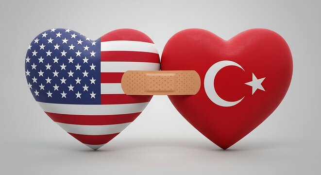 Turkey and USA Flag painted Heart Shape with  Bandage