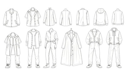 CAD Fashion Boys Outline Vector Templates | Version 02 Apparel Flat Sketch Set