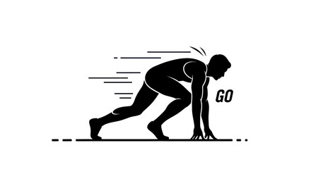 Silhouette of a Runner in Starting Position Ready to Go.