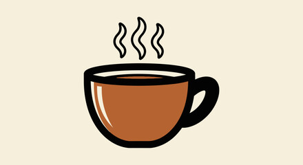 Obraz premium A steaming cup of coffee, illustrated in a simple, bold style.