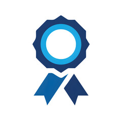 Blue ribbon award icon with starburst shape and ribbons