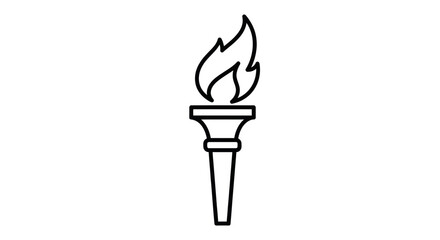 Black Outline Icon of a Classic Torch with a Burning Flame.