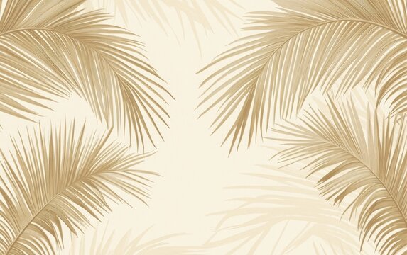 Stylish design featuring golden palm leaves against a light beige background, ideal for tropical themes and summer vibes.