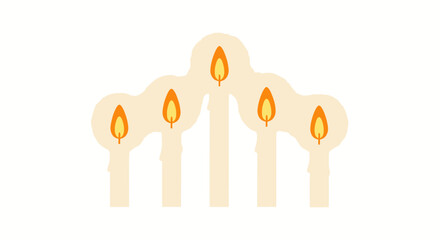 Five lit white candles arranged in a decorative arc shape.