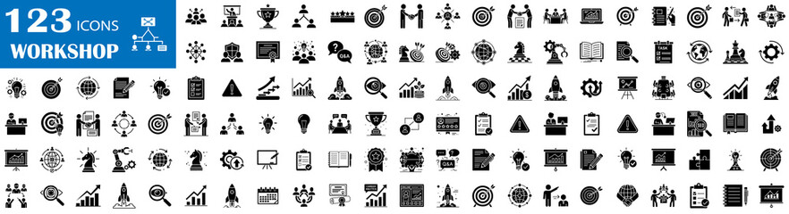 Business Workshop Solid Icons Collection Teamwork and Coaching Vector Design