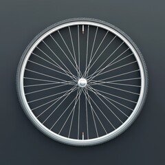 Fototapeta premium Silver Bicycle Wheel Isolated on Dark Background for Cycling Themes