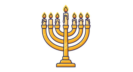 Golden Hanukkah Menorah with Nine Lit Candles.