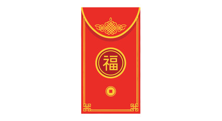 Traditional Red Envelope with Chinese Character Fu Design.