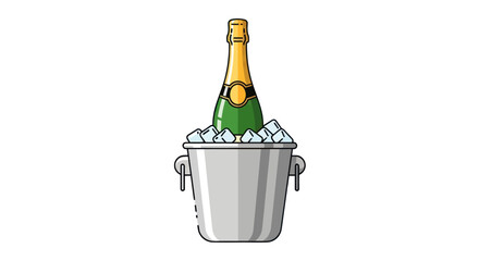 Champagne bottle in ice bucket celebration drink. © Maryati